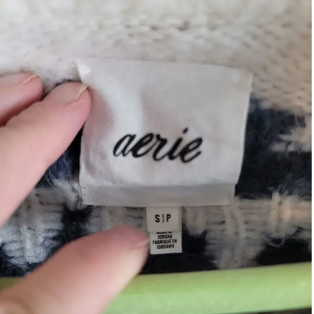 AERIE QUARTER ZIP ARGYLE SWEATER WOOL BLEND, SZ SMALL